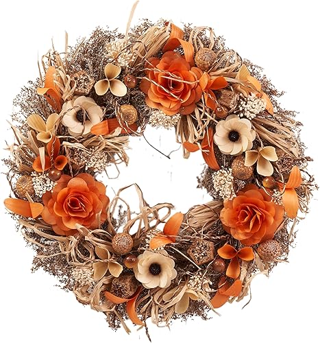 Corona floral de madera de cosecha de otoño de 22 pulgadas, coronas de otoño hechas a mano de primera calidad para puerta delantera, perfecta para