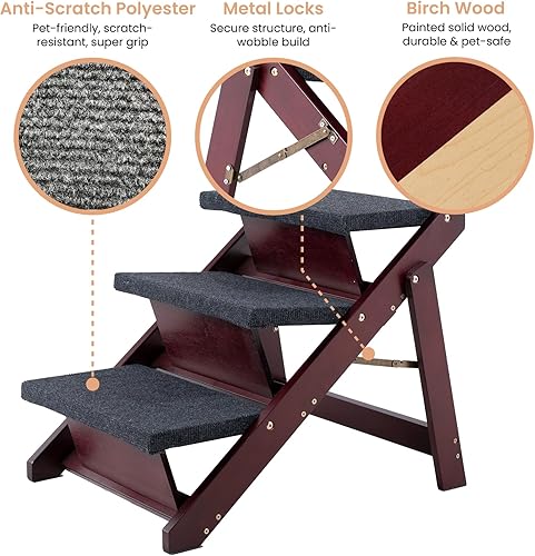 Miniatura 7 de MEWANG Escaleras de madera para mascotasescalones para mascotas, escaleras plegables 2 en 1 y rampa para camas y automóviles, escalera portátil para
