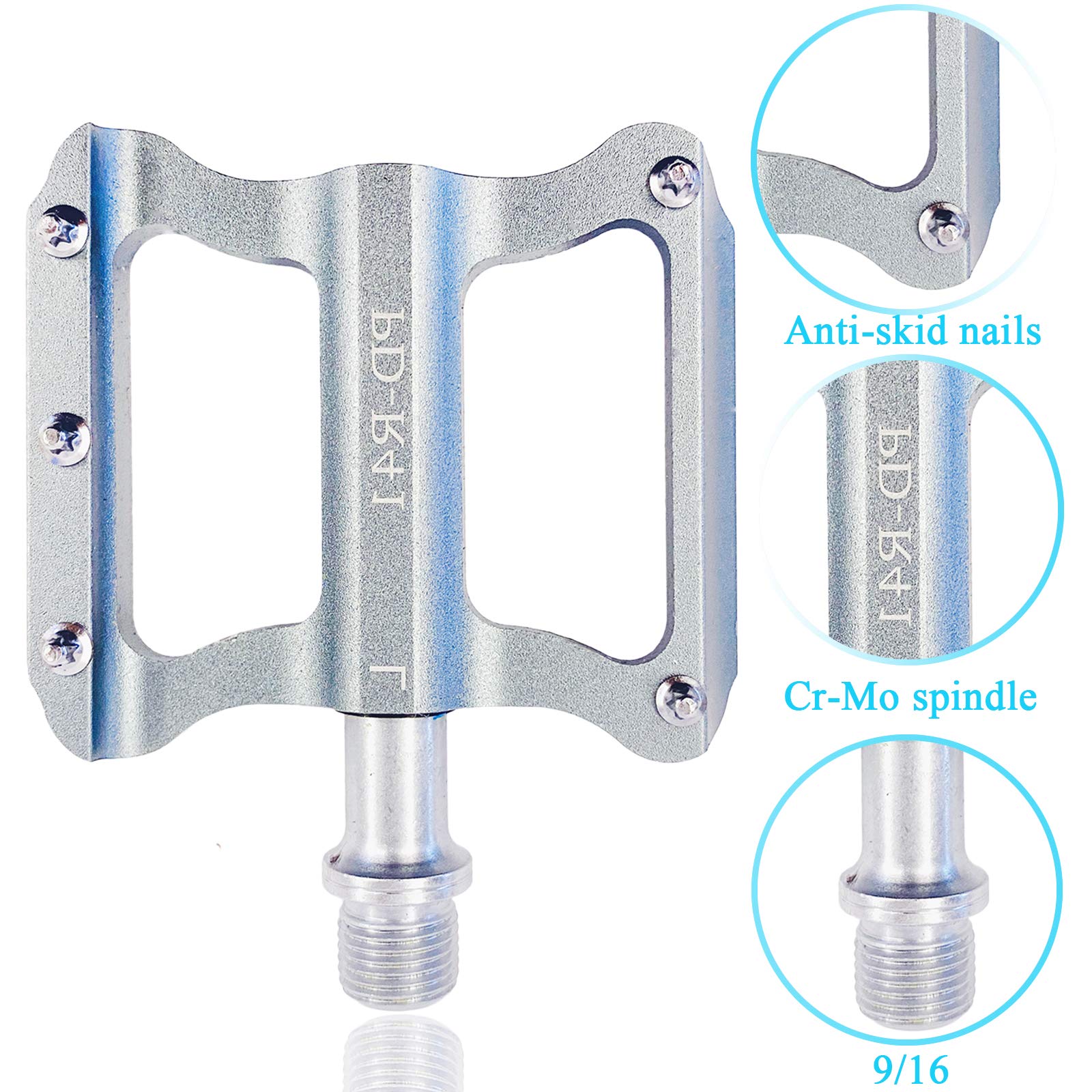 UIBYRIU MTB Pedals BMX Mountain Bike Pedals Road Bike Pedals Flat Fixie Pedals Non-Slip Lightweight Aluminum Pedal 9/16