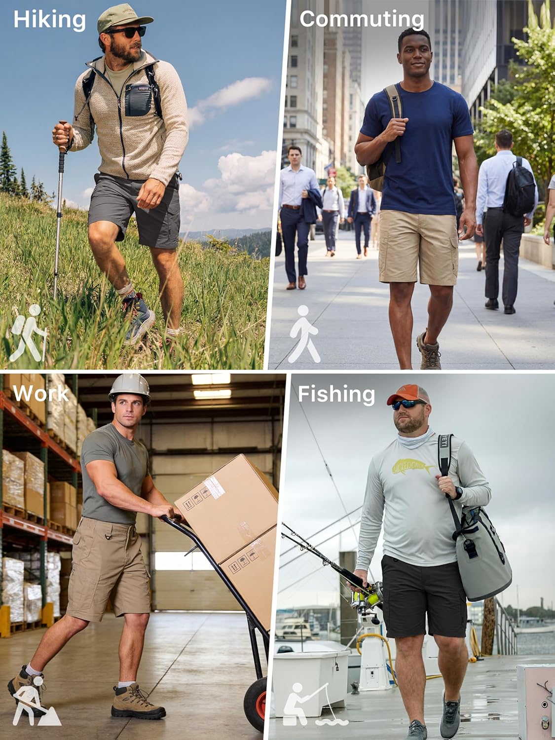 FREE SOLDIER Men's Cargo Shorts Durable Relaxed Fit Side Elastic Waist Work Utility Shorts with 8 Pockets