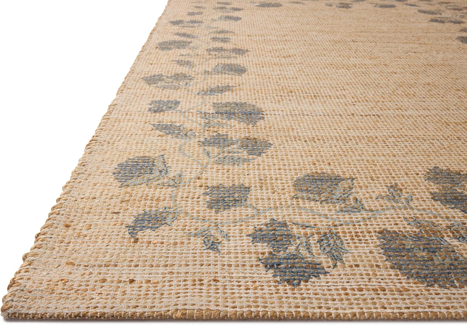 Loloi Chris Loves Julia Rue Collection RUE-05 Natural/Denim 3'-6" x 5'-6" Accent Rug Jute Neutral Floral Living Room Bedroom Rug