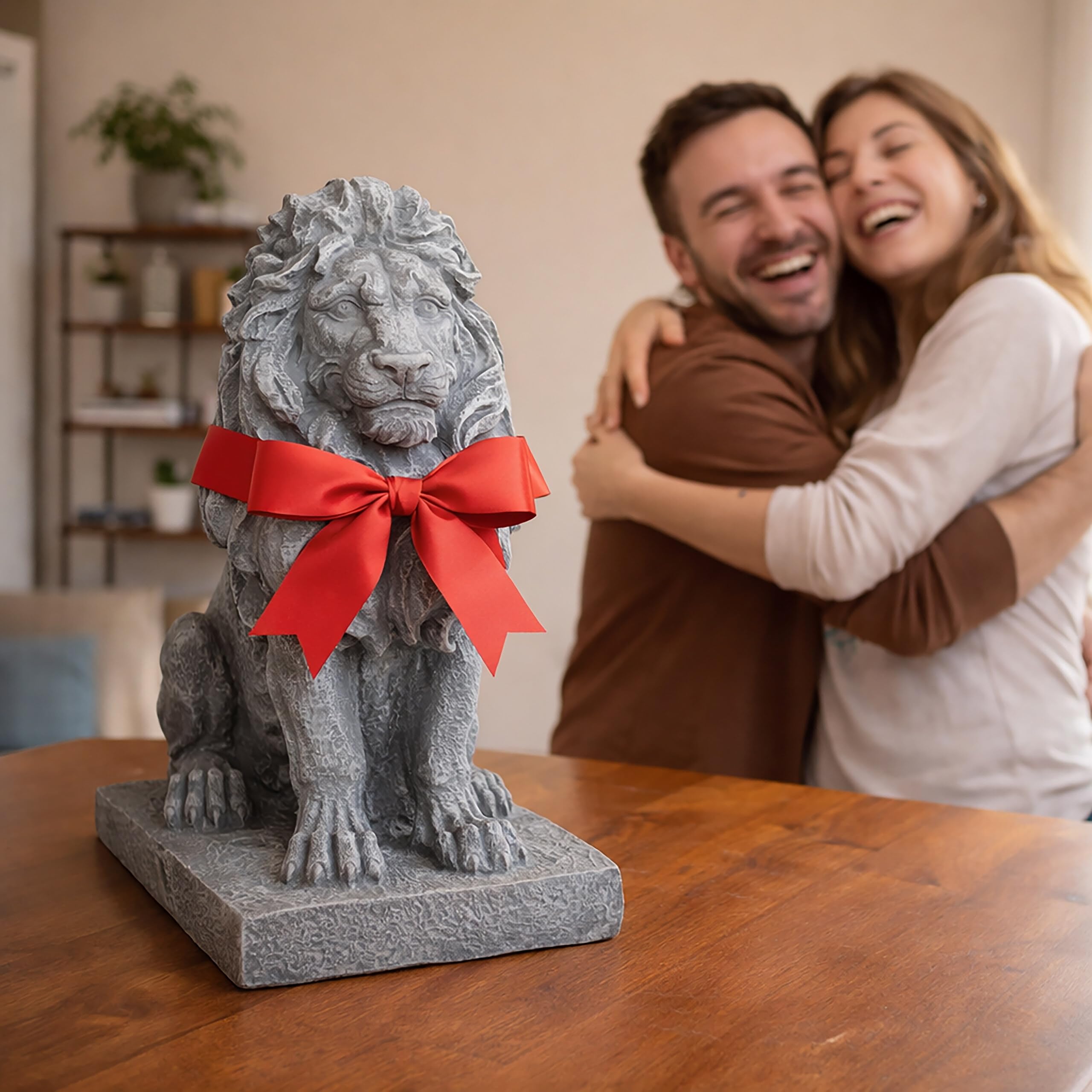 Relaxdays Figura di Leone con Base, HxLxP 38x17x27 cm, poliresina, Resistente ai Raggi UV e intemperie, Grigio