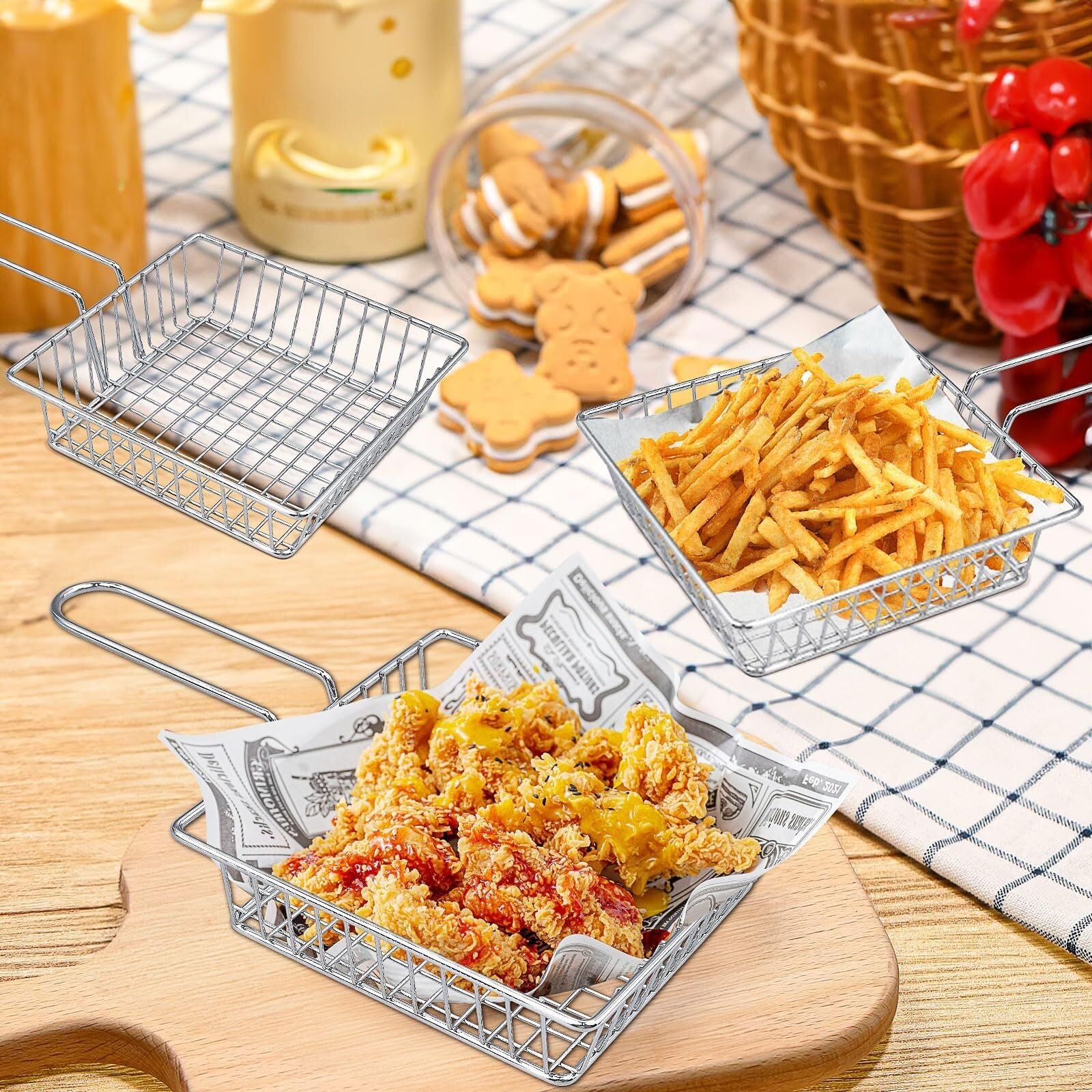 Cesta para Freír Metal 12 cestas cuadradas for freír de Acero Inoxidable for Servir Patatas Fritas Cestillo Freidora