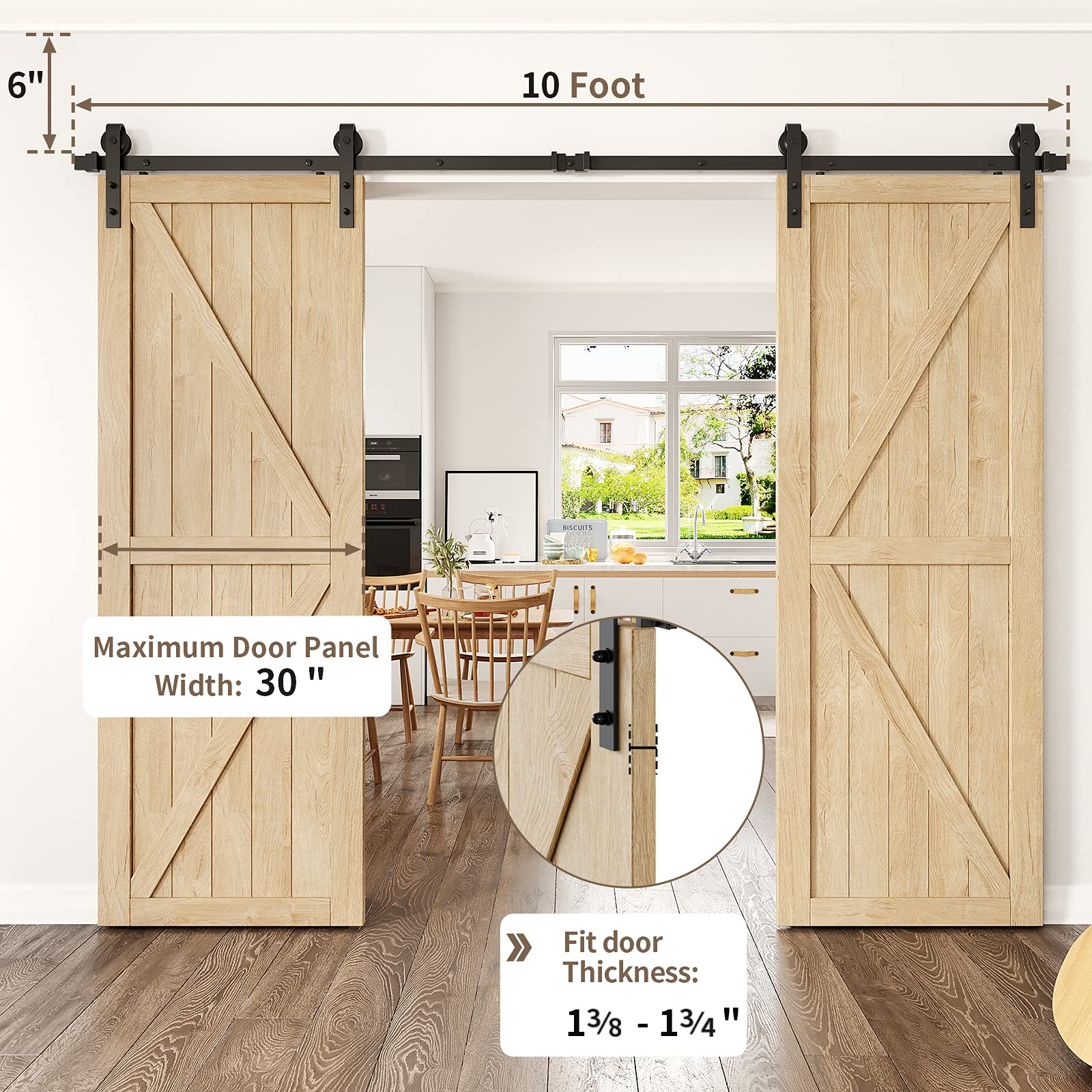 TSMST Kit De Herrajes Para Puertas De Granero Plegables Resistentes De 3 Pies/36 Pulgadas, Kit De Rieles Para Puerta Corrediza De Granero Bidireccional Para 2 Puertas, Fácil De Montar, Suave Y