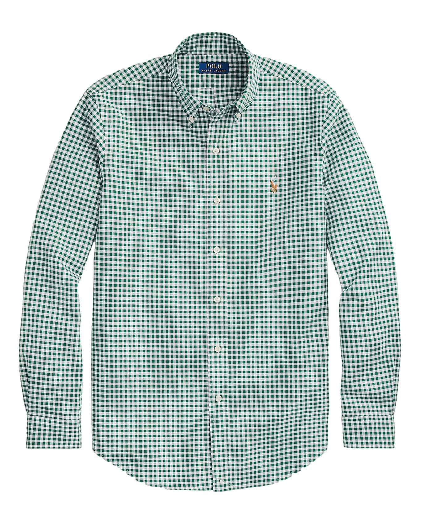 POLO RALPH LAUREN Men's Classic Oxford Long Sleeve Sport Shirt, Rl Checkered Green/White, XXL
