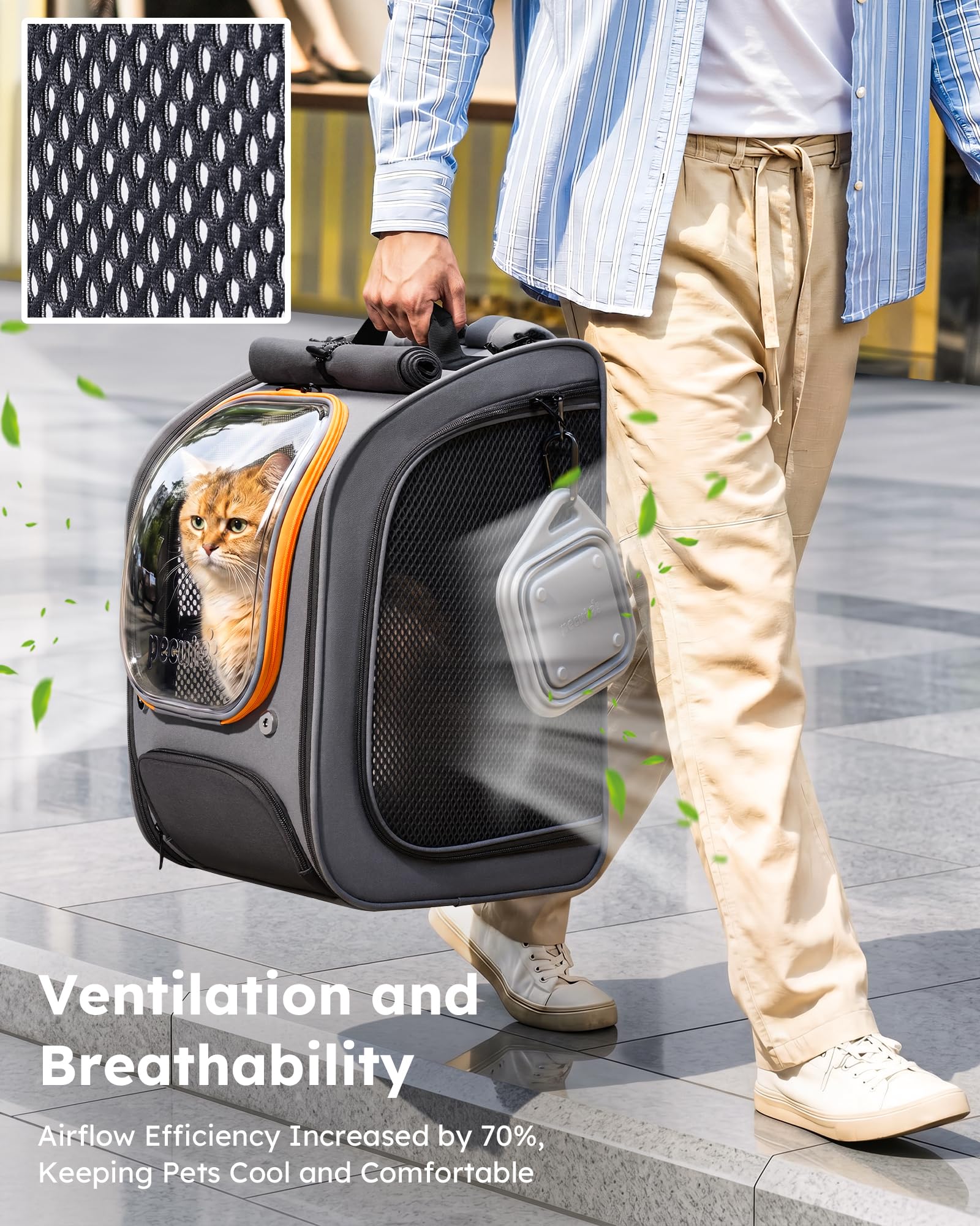 pecute Katzenrucksack Bubble Haustier Rucksack mit Netzfenster, Tragbare und Faltbare Katzentasche, Atmungsaktive und Leichte Hundetasche für Hunde Katzen Haustiere, Grau auf Grau Kombiniert