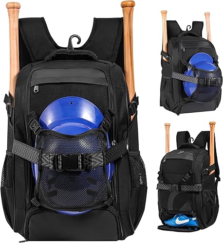 Mochila grande de béisbol para adultos y jóvenes, bolsa de bate de sóftbol de 42L con casco ajustable desmontable con bolsillo de malla, ajuste de