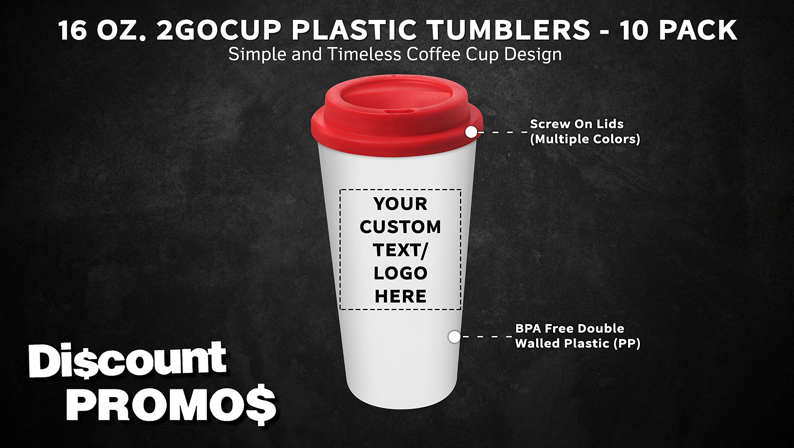 Amazon.com | Personalized 16 oz. 2GoCup Plastic Tumblers - 10 pack Custom  Text, Logo - Red: Tumblers & Water Glasses