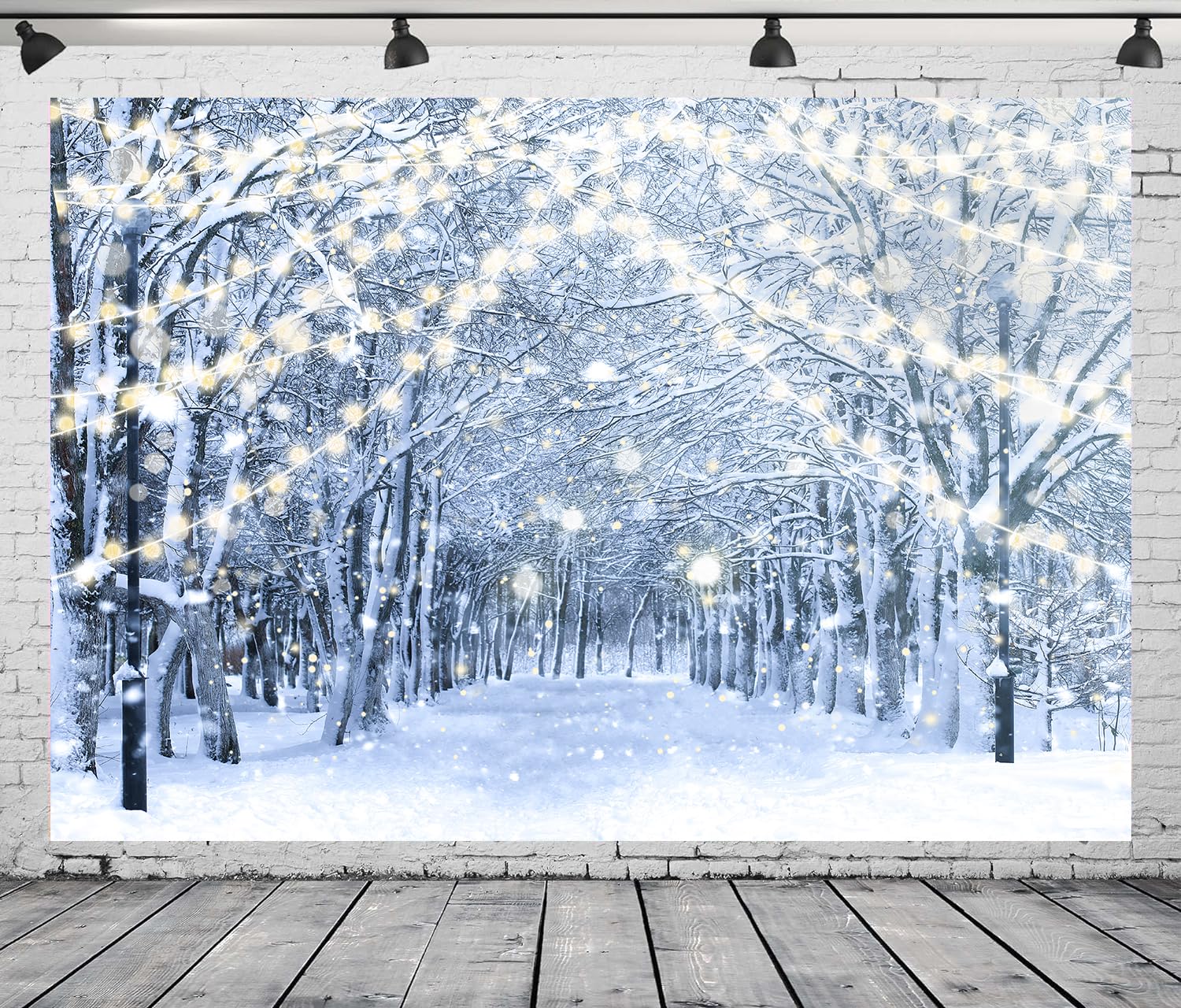 MEHOFOND Winter Wonderland Backdrop for Kids Baby Shower Christmas Leaves Snow White Photography
