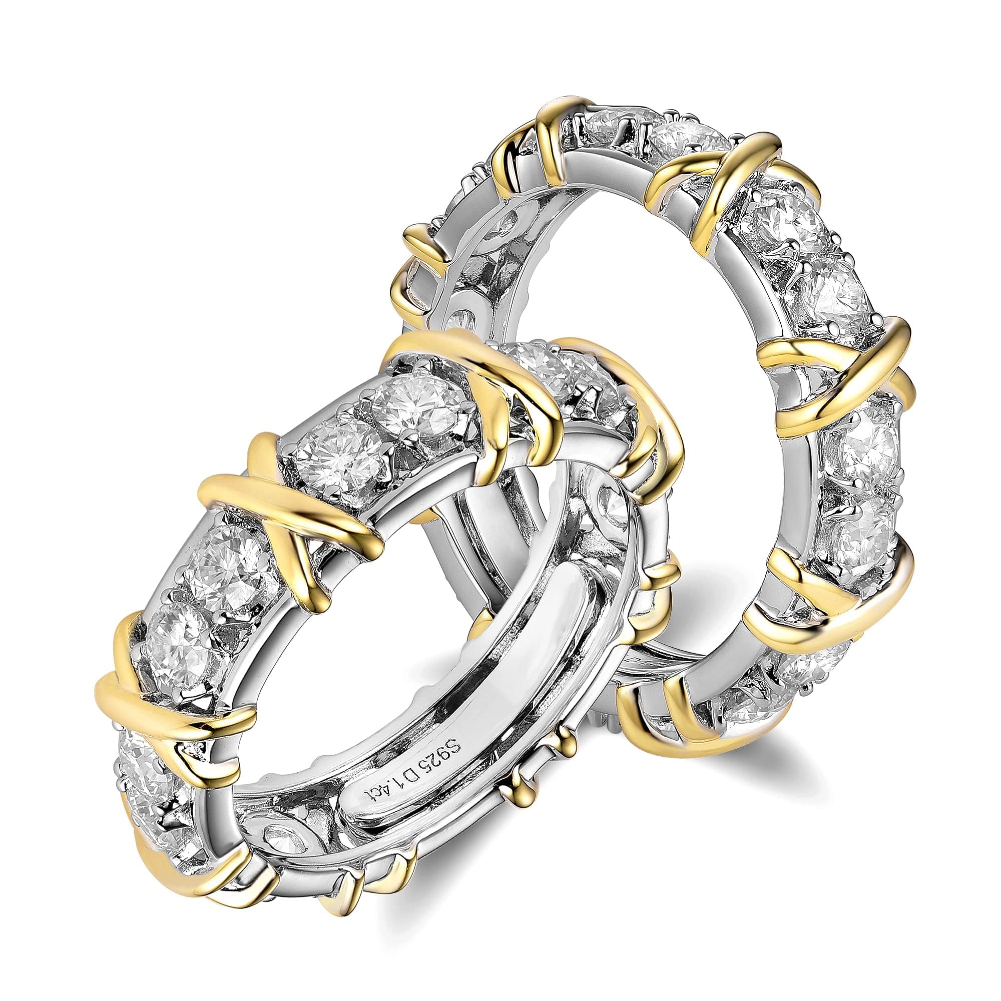 DovEggs 1.4CTW Total FGH 3mm Cut Moissanite Lab Created Diamond Engagement Ring Full Eternity Wedding Band Sterling Silver with 18K White Gold Plated/