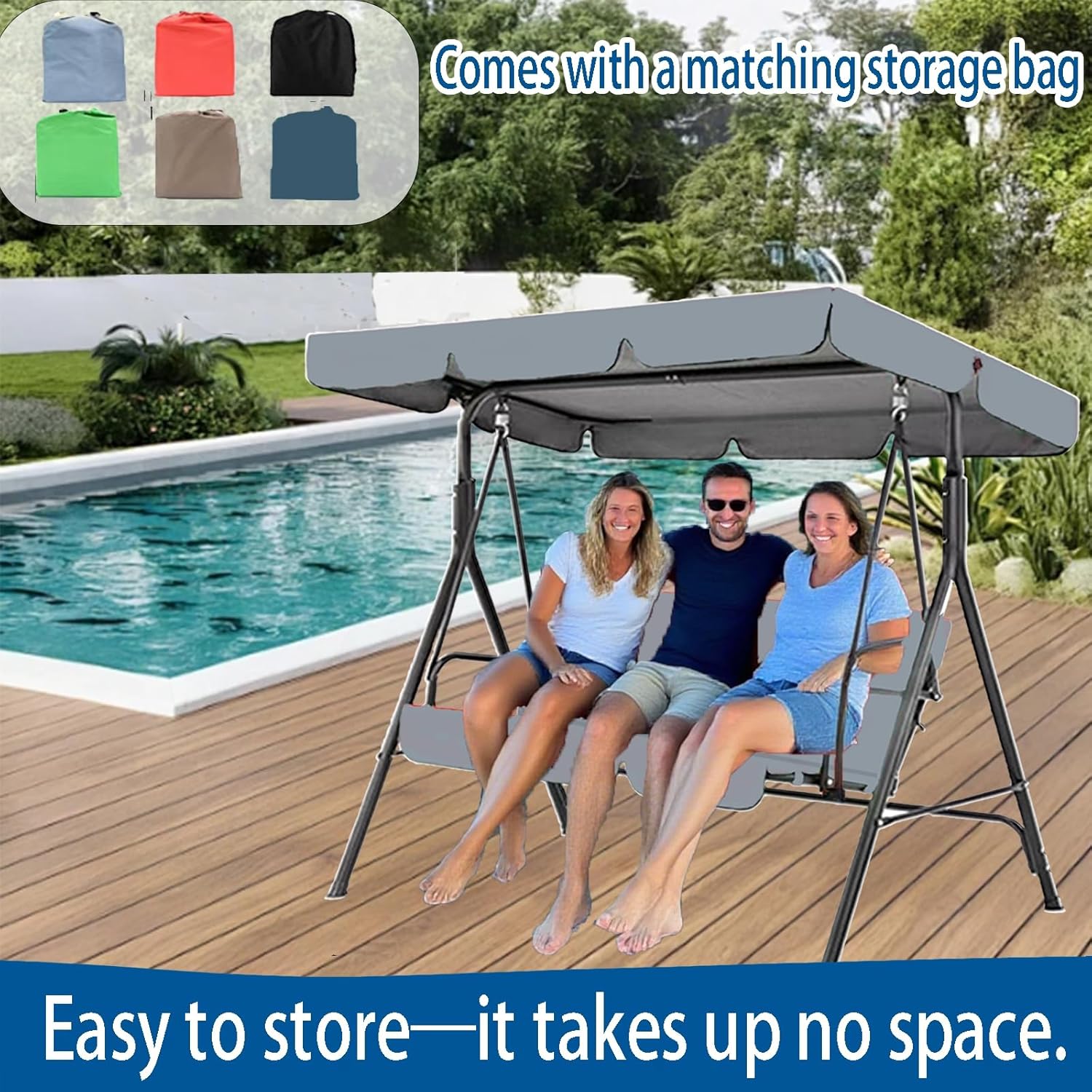 Outdoor Porch Swing Canopy Waterproof Top Cover /2/3/4 Set Patio Swing Chair 2/3/4 Seater Waterproof Porch Swings Seat Canopy Cover Garden Hammock Top Cover Canopy only,Gray,98 * 73 * 7in