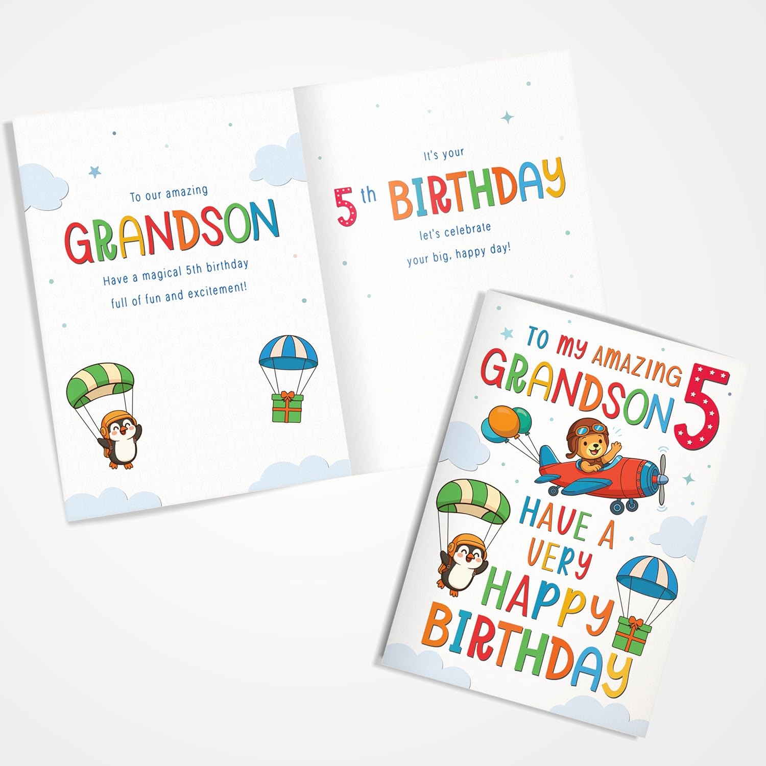 Cards Grandson 5th Birthday Card – Playful Parachute Animal Design – A5 size Premium Greeting Card UK - Image 4