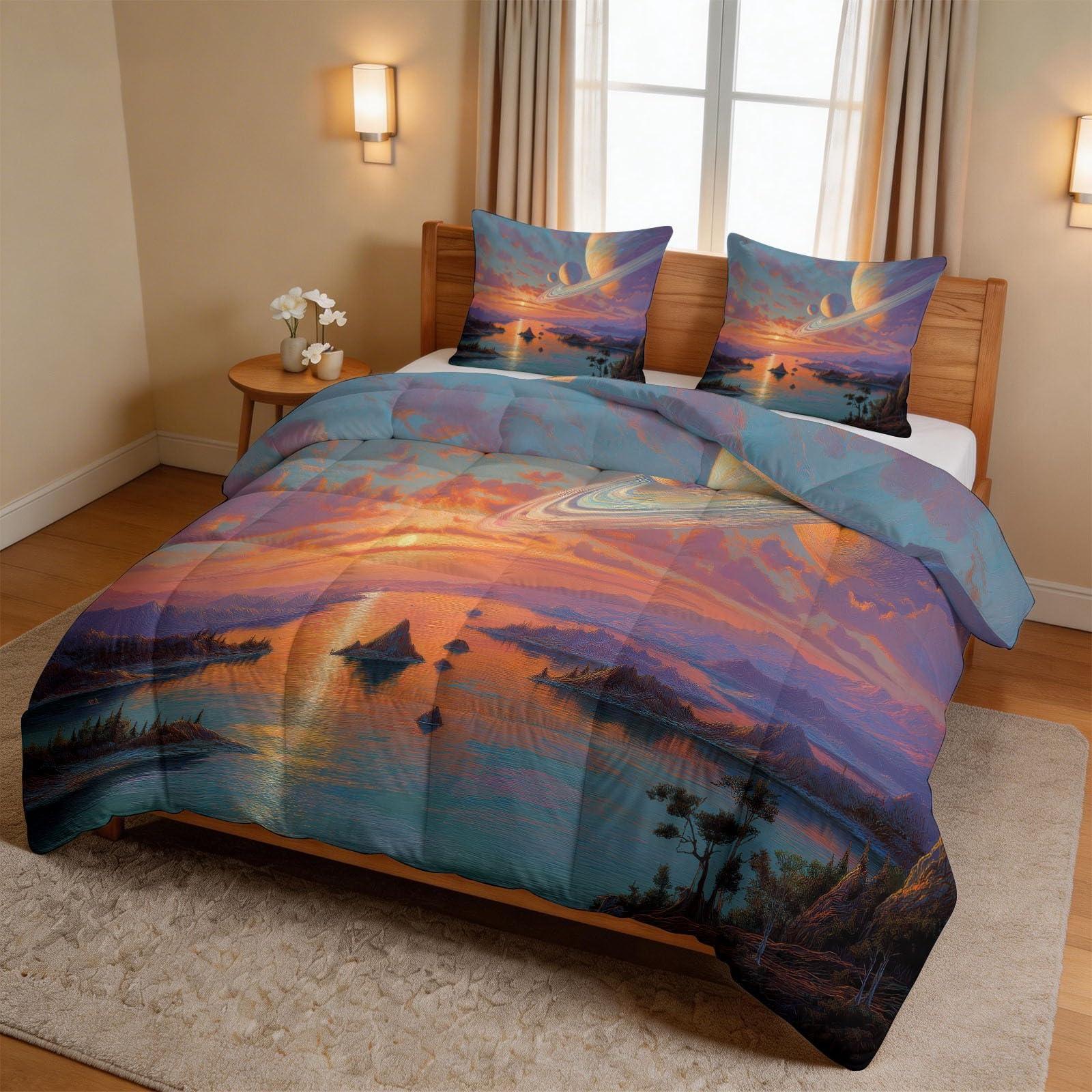 Couette 200 x 200 cm sans housse avec 2 taies d'oreillers pour lit 2 personnes