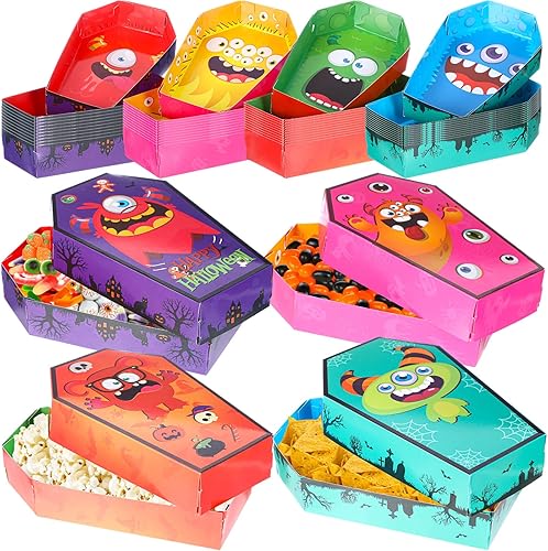 Miniatura 8 de 48 bandejas de papel desechables de Halloween para ataúd de Halloween, bandejas para nachos, cesta de servir truco o trato, botes de comida