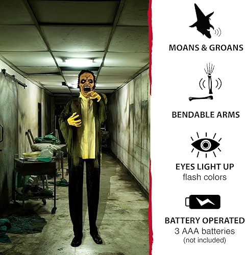 Miniatura 15 de Haunted Hill Farm - Zombie animatrónico HHZOMB-1FLSA tamaño real, color 1 Zombie de pie de 71",Víctor el zombi de 63",Camarero de pie