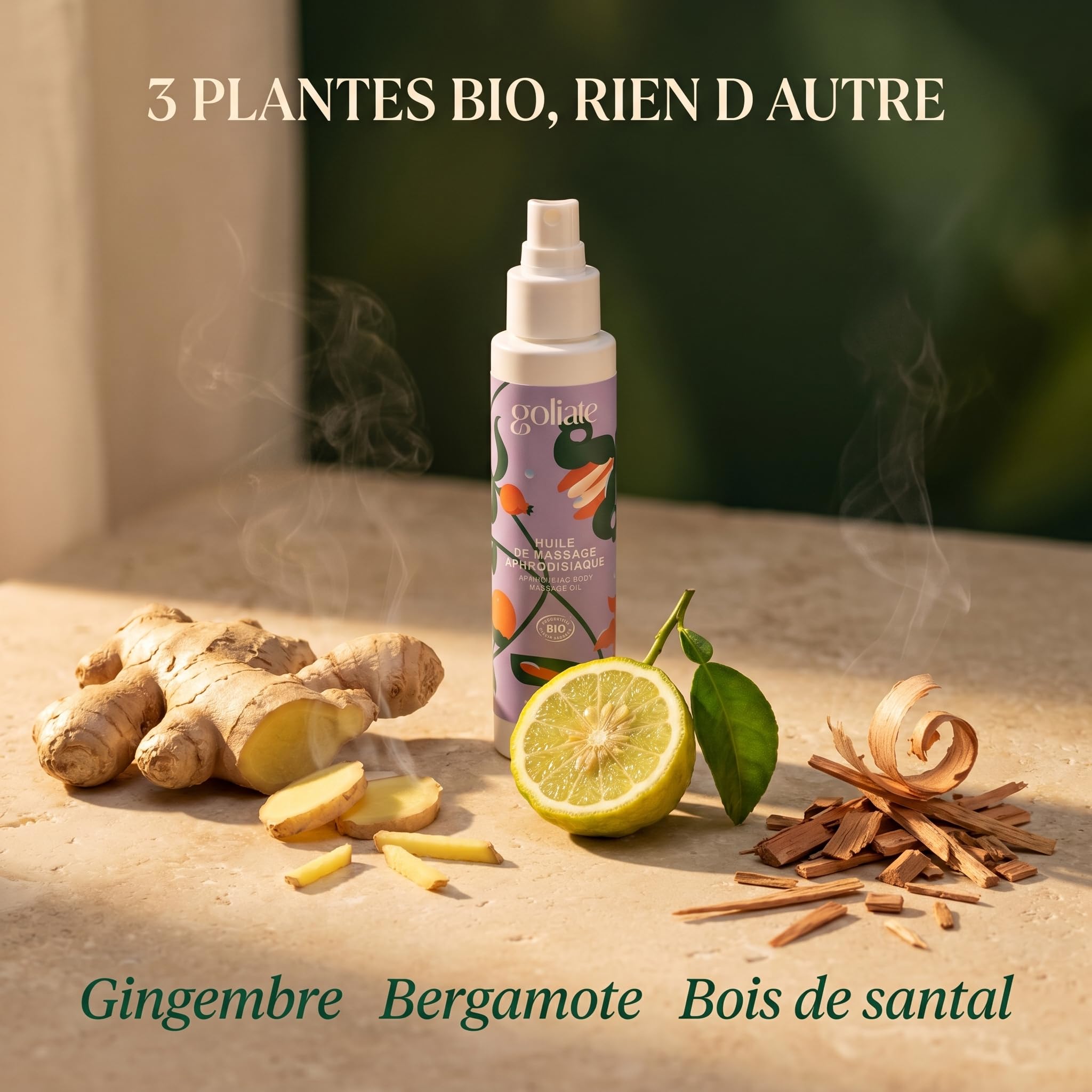 GOLIATE Piacere Nel Modo Francese – Olio Biologico per Massaggi - Afrodisiaco – Gel Cosmetico Rilassante – Sessuale Tantrico Vegano a Base di Piante Compatibile con i Preservativi - 100 ML