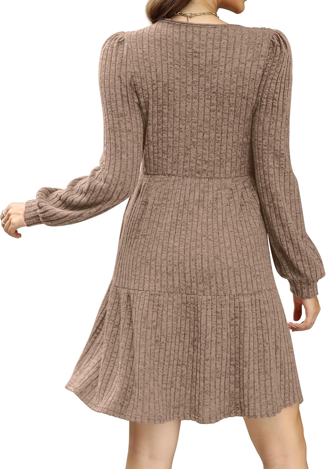 Sampeel Womens Square Neck Long Sleeve Fall Dresses Casual Babydoll Sweater Dress - Image 5