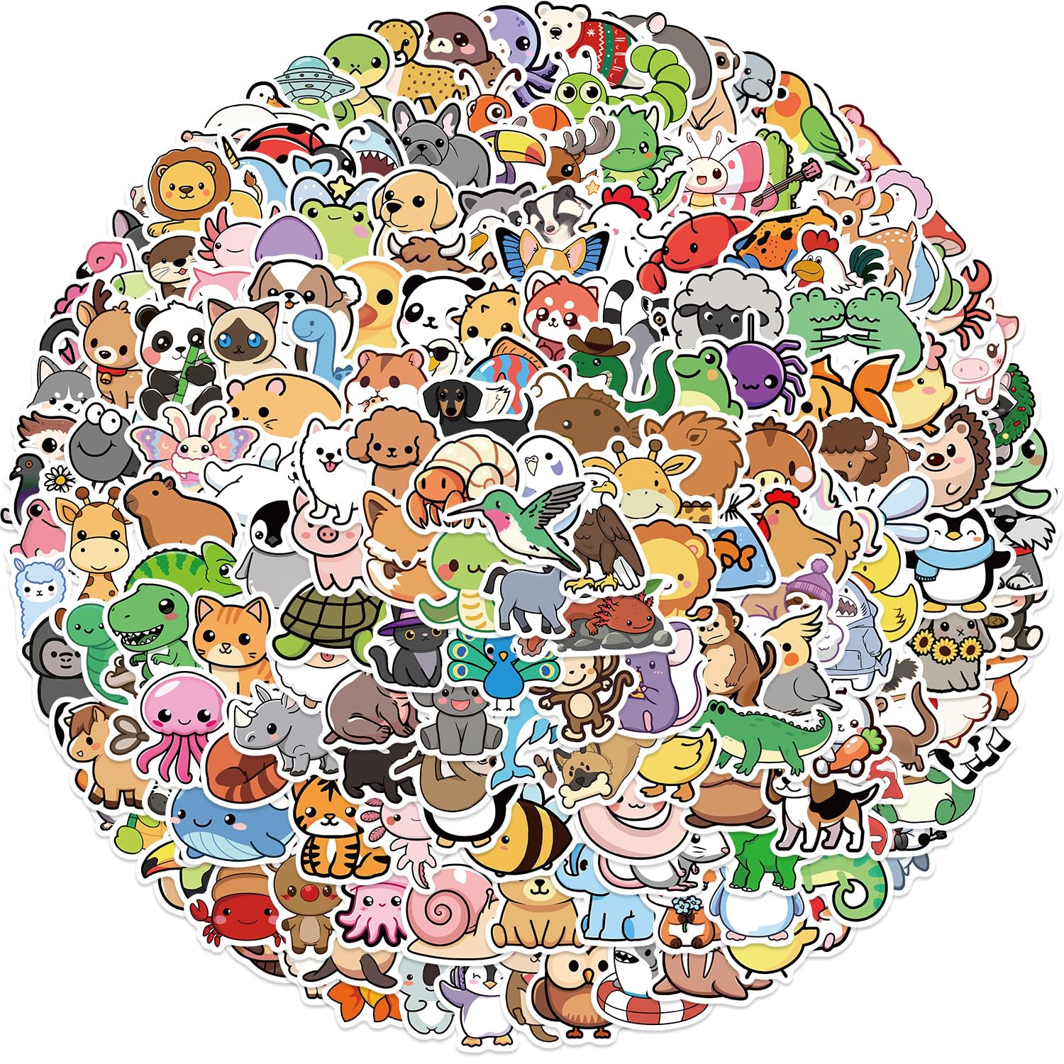 200 Stück Cartoons Tiere Aufkleber Auto Laptop Telefon Gitarre Skateboard Motorrad Fahrrad Tiere Stickers Set Transparent Vinyl Wasserdicht Aesthetic Aufkleber für Jugendliche Kinder Erwachsene