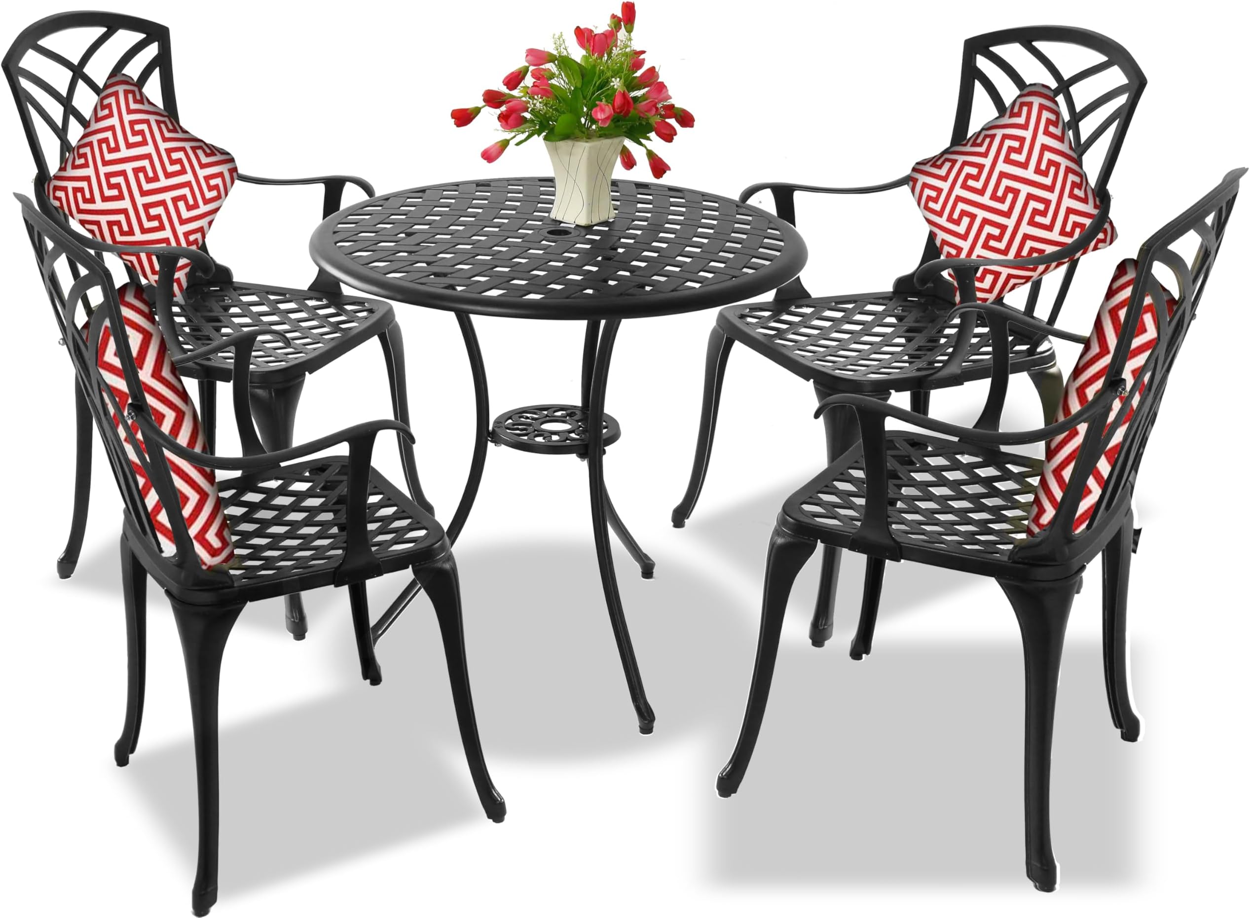 – OSHOWA Garden & Patio Table & 4 Large Chairs with Armrests Cast Aluminium Bistro Set - Black