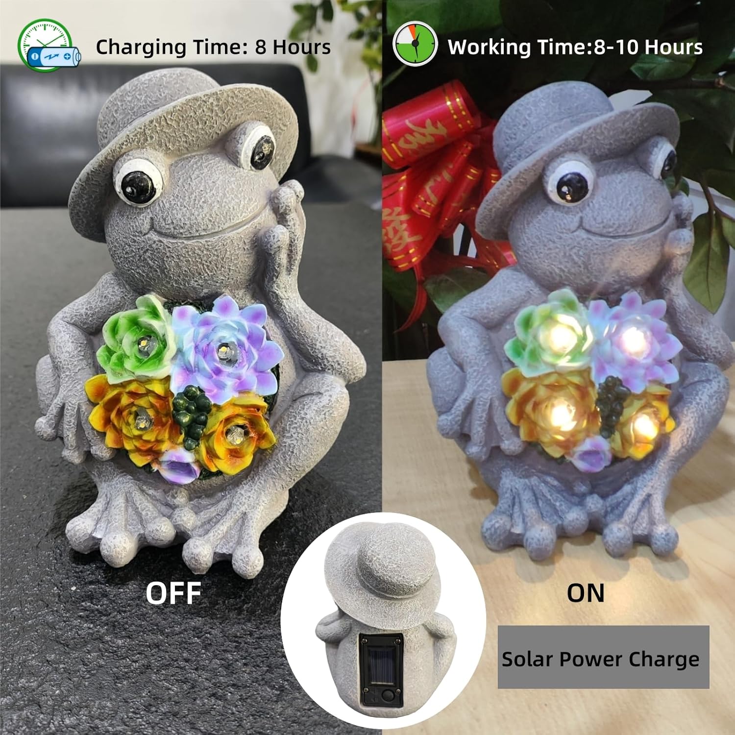 GUCHO Solar Garden Statue Flower Frog with 4 Lights,Outdoor Figurine Lights,Yard Decorations Outdoor for Patio,Balcony,Yard,Flower Bed Decor Garden Decorations,Unique Gifts for Women Men Nature Lovers - Image 5