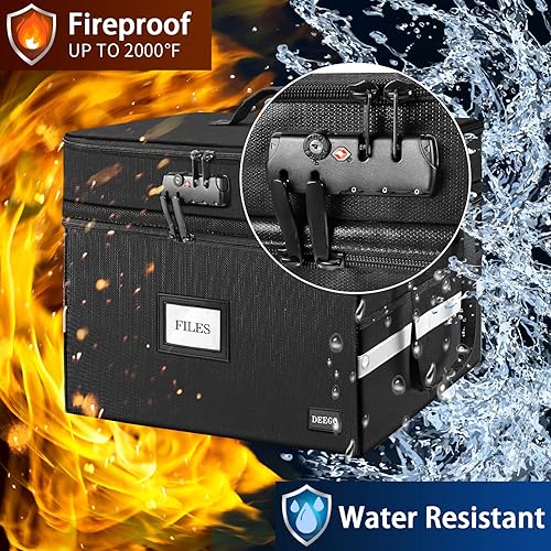 Miniatura 2 de Caja de documentos ignífuga de 2 capas con cerradura, paquete de 2 cajas de archivos, organizador de archivos resistente al agua con tira