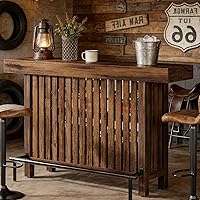 Tribesigns 63" Rustic Brown Bar Table with Footrest & 2-Tier Storage - 42" Counter Height Pub Table for Kitchen Island, Living Room