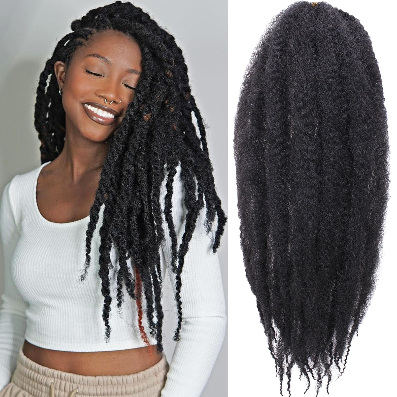 Samtress 18 Inch Marley Twist Braiding Hair Extension 8 Packs Afro Kinky Curly Marley Hair Crochet Braids Ombre Ginger Jumbo Braiding Hair Faux Locs Synthetic Braiding Hair for Women (#T350)