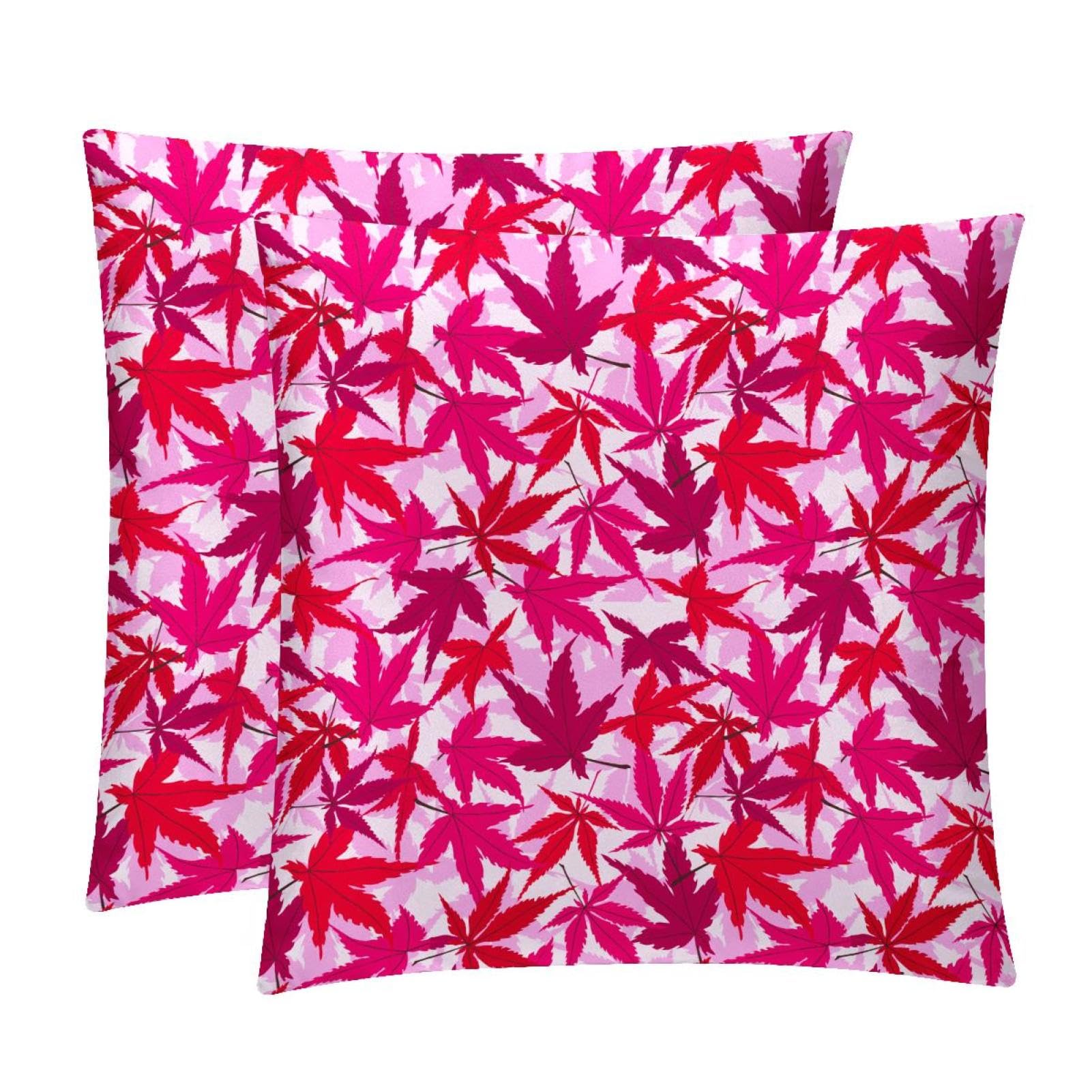 TDGKPZ Pink Maple Leaf Throw Pillow Covers 2 Pack Pillowcases Soft Cozy Pillow Cases For Couch Bed Sofa 50x50cm