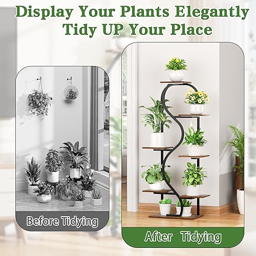 Miniatura 4 de Soporte para plantas de interior con luces de crecimiento, estante para plantas de 48 pulgadas de alto para interiores, soportes de esquina de 7