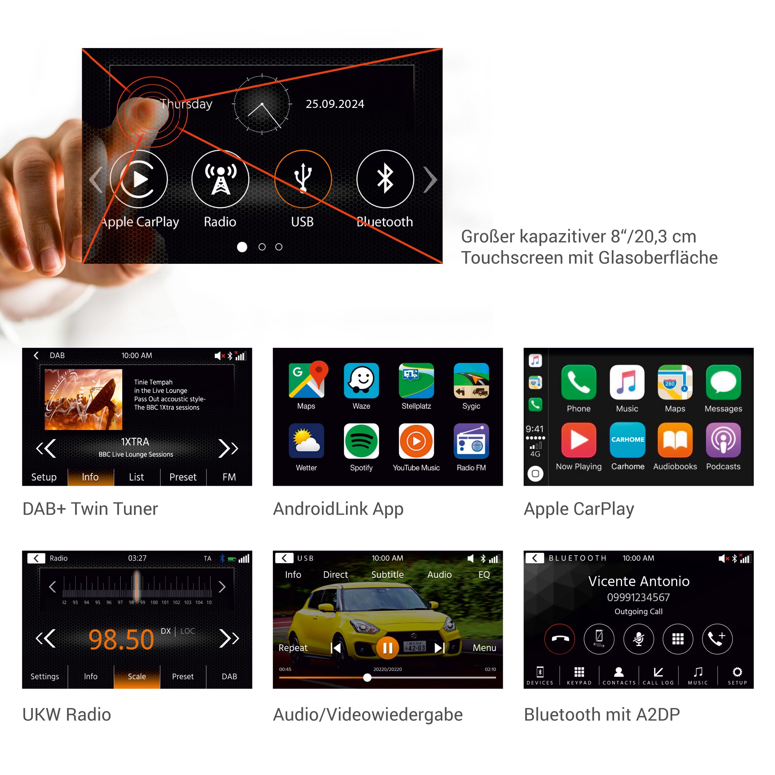 X-F275 – 8 Zoll Multimedia Receiver kompatibel mit FIAT Ducato | Mediencenter kompatibel mit Fiat Ducato, 20,3 cm Touchscreen, Apple CarPlay & Android Auto, DAB+, Reisemobil-Navi optional