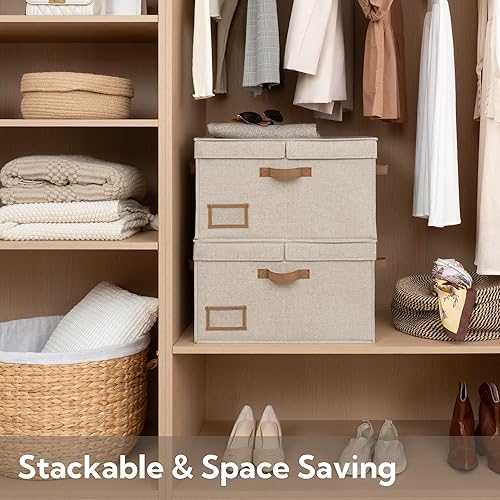 Miniatura 5 de StorageWorks Contenedores grandes de almacenamiento de ropa, cajas de tela con tablero divisor, cestas para ropa, organizadores de armario de lino