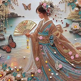 C'eitura Japanese Girl 5D Diamond Art Painting Kit with Special Shaped Crystal Drills - 11.81x11.81 Inch Square Canvas, Asian Art Partial Drill for Adults, Oriental Home Decor & Wall Art Gift
