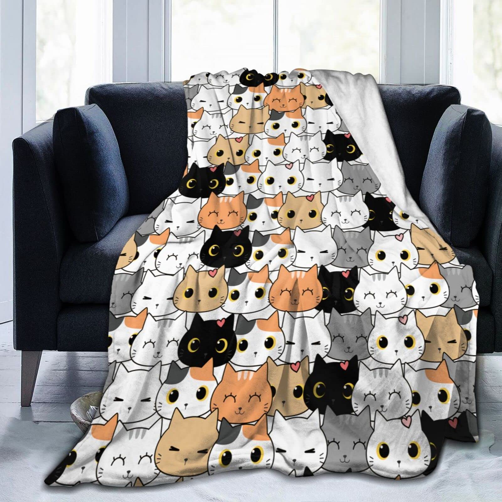 Lsjuee Funny Cat Throw Blanket Soft Cozy Lightweight Blankets Cute Animal Cat Flannel Blanket for Sofa Couch Bed Office 50"X40"
