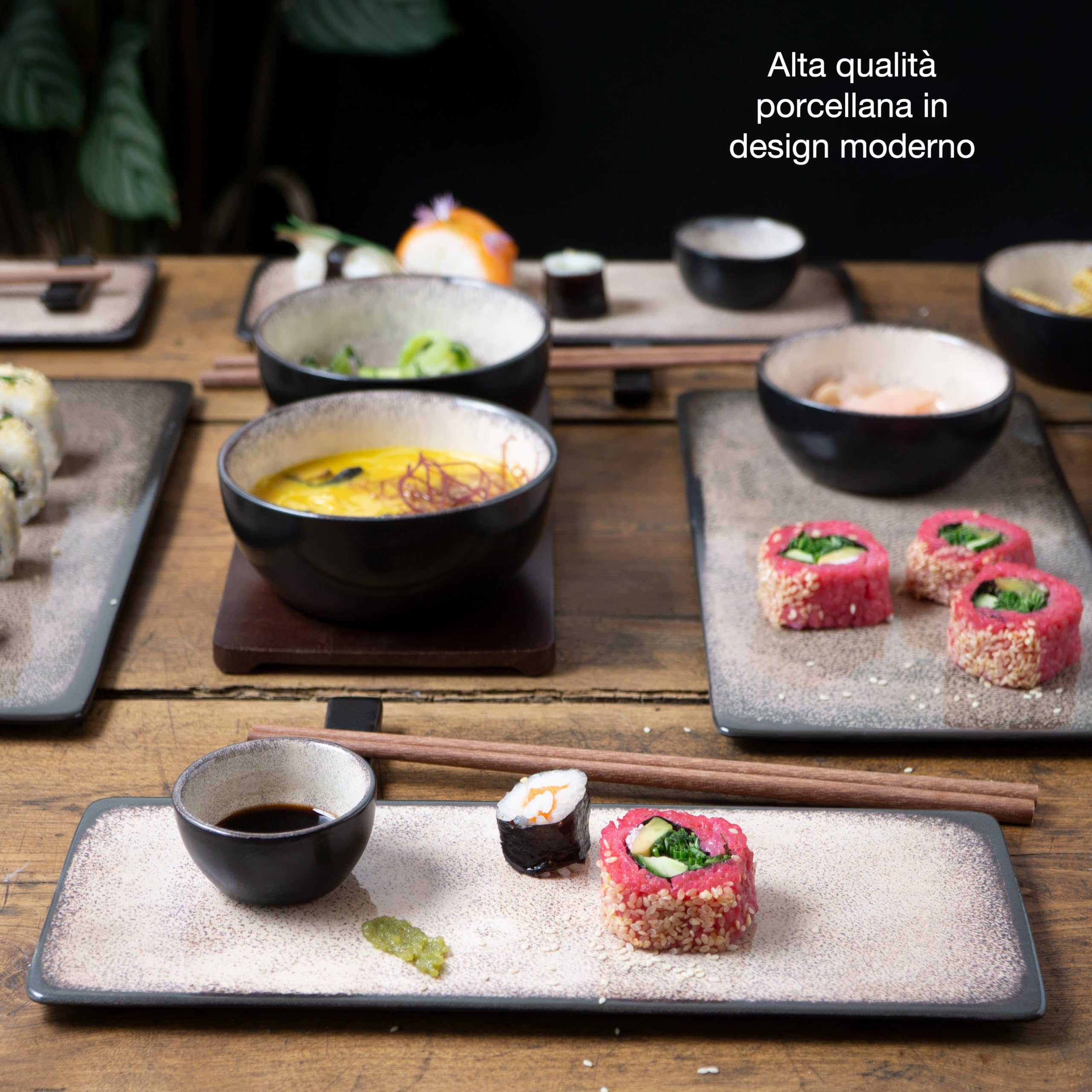 Moritz & Moritz Set Sushi Giapponese - Set Sushi per 4 Persone - 29 Pezzi - Set per Servire il Sushi con 3 Piatti per Sushi - 4x Piatti Sushi Giapponesi, Ciotola per Miso, Ciotoline e Bacchette