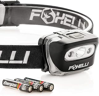 Foxelli LED Headlamp Flashlight for Adults & Kids, Running, Camping, Hiking Head Lamp with White & Red Light, Comfortable Headband, Lightweight & Waterproof, 3 AAA Batteries