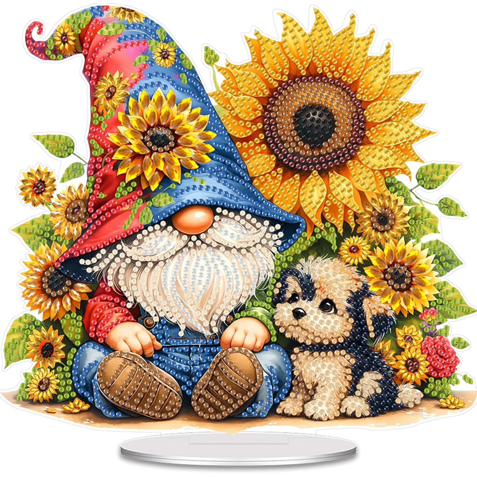 5D Diamond Art Painting Kits for Adults, Diamond Art Tabletop Ornament with Special Shaped Diamonds, DIY Desktop Decor Stand - Festive Holiday Craft Gift(Goblins Sunflower)