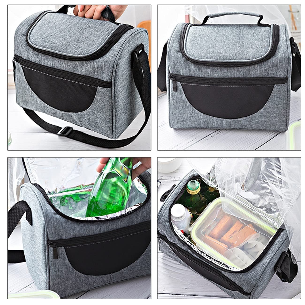 Bolsa térmica para el Almuerzo, Bolsa térmica portátil Reutilizable con Organizador de bocadillos con Apertura Amplia para el Hombro Ajustable, loncheras para niños y mu