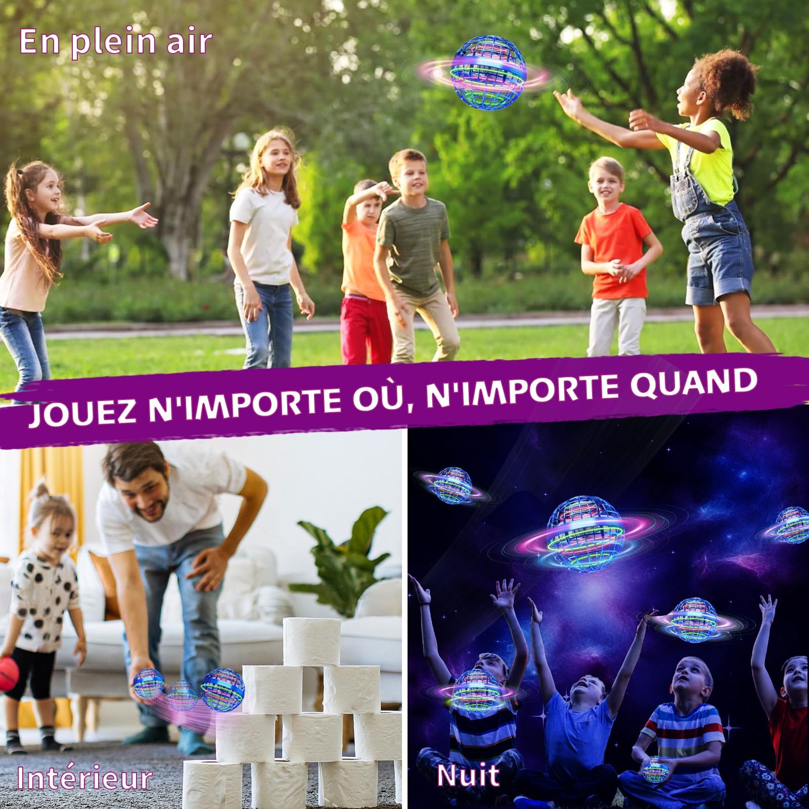Korffe Fly Hand Spinner Drone Enfant,Boule Volante Lumineuse Cadeau Noel Jouet Garcon 6-18 Ans Jouet Fille 6-18 Ans Jeux Exterieur Enfant Drone