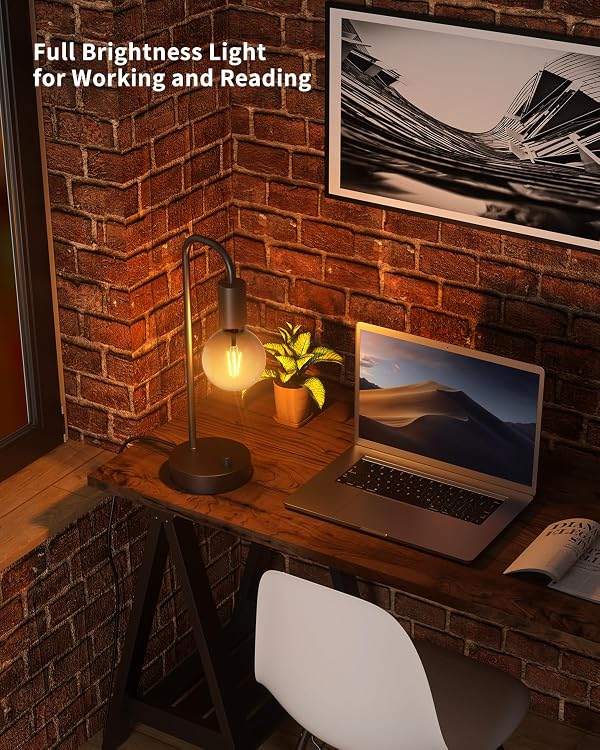 ONEWISH Industrial Table Lamp for Bedroom, Fully Dimmable Modern Bedside Lamps with 2700K Warm Light Bulb for Kids Reading, Minimalist Nightstand Lamps for Living Room, Office (Bulb Included) by ONEWISH - Image 6
