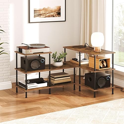 Miniatura 2 de HOOBRO Soporte de TV, soporte de TV deformable con tomas de corriente de hasta 75 pulgadas, moderno centro de entretenimiento con estantes de