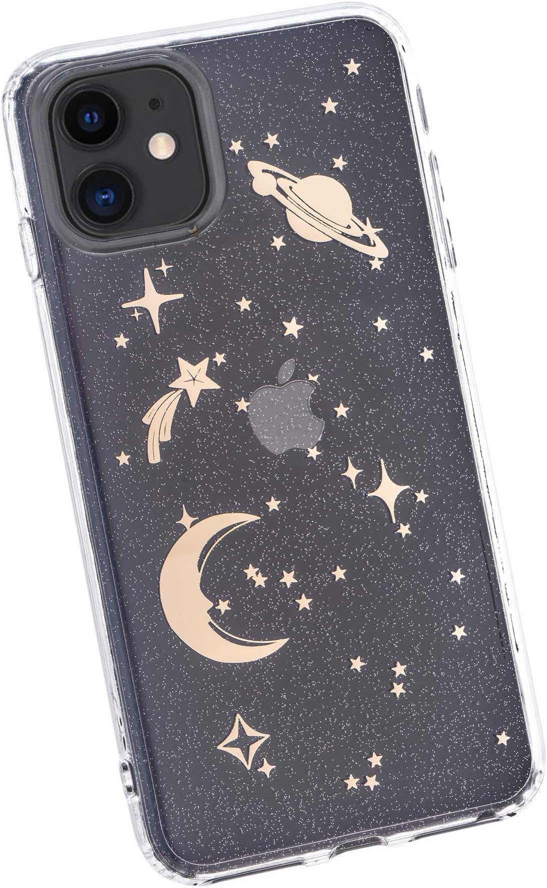Wingcases for iPhone 11 Pro Max Case, Elegant Shiny Glitter Design with Gold 3D Moon Star Soft Slim Gel TPU Rubber Fashion Handmade Girly Phone Cover