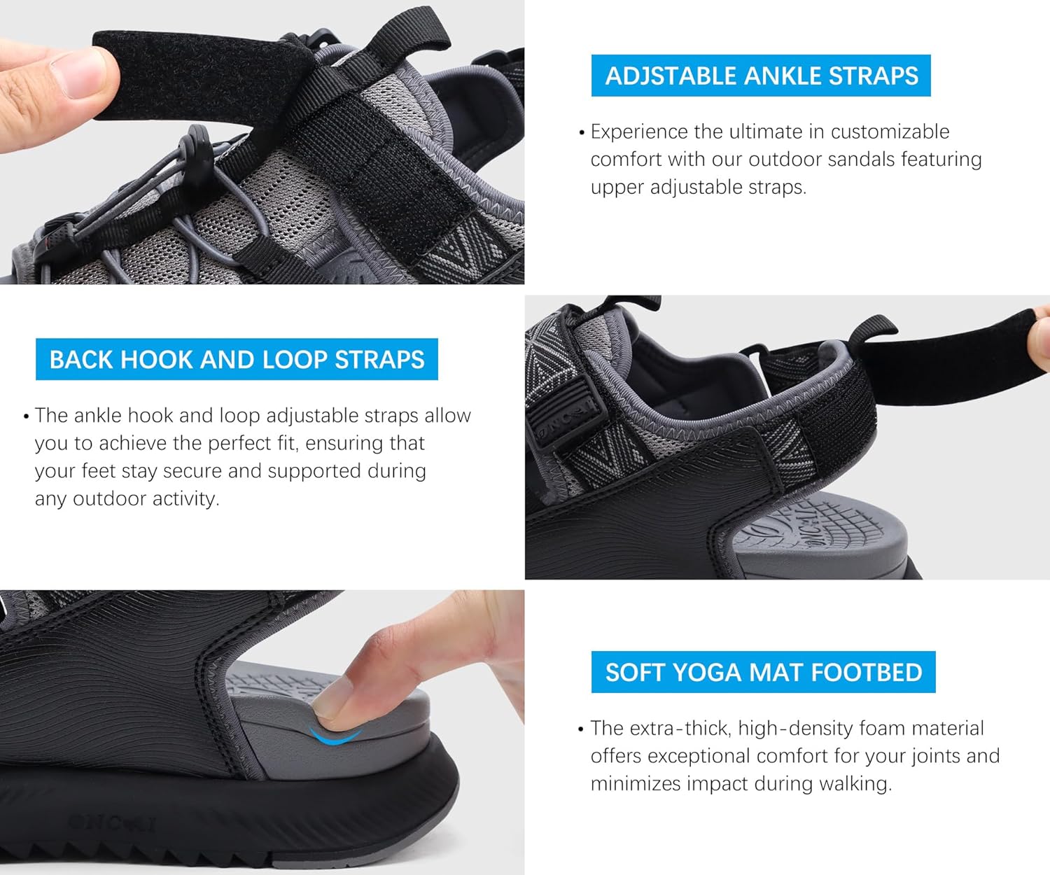 ONCAI Men Hiking Sandals, Arch Support Walking Sandals with Outdoor Orthotic Footbed for Plantar Fasciitis, Hombre Sandalias Recovery Sport Size 7-14 - Image 4
