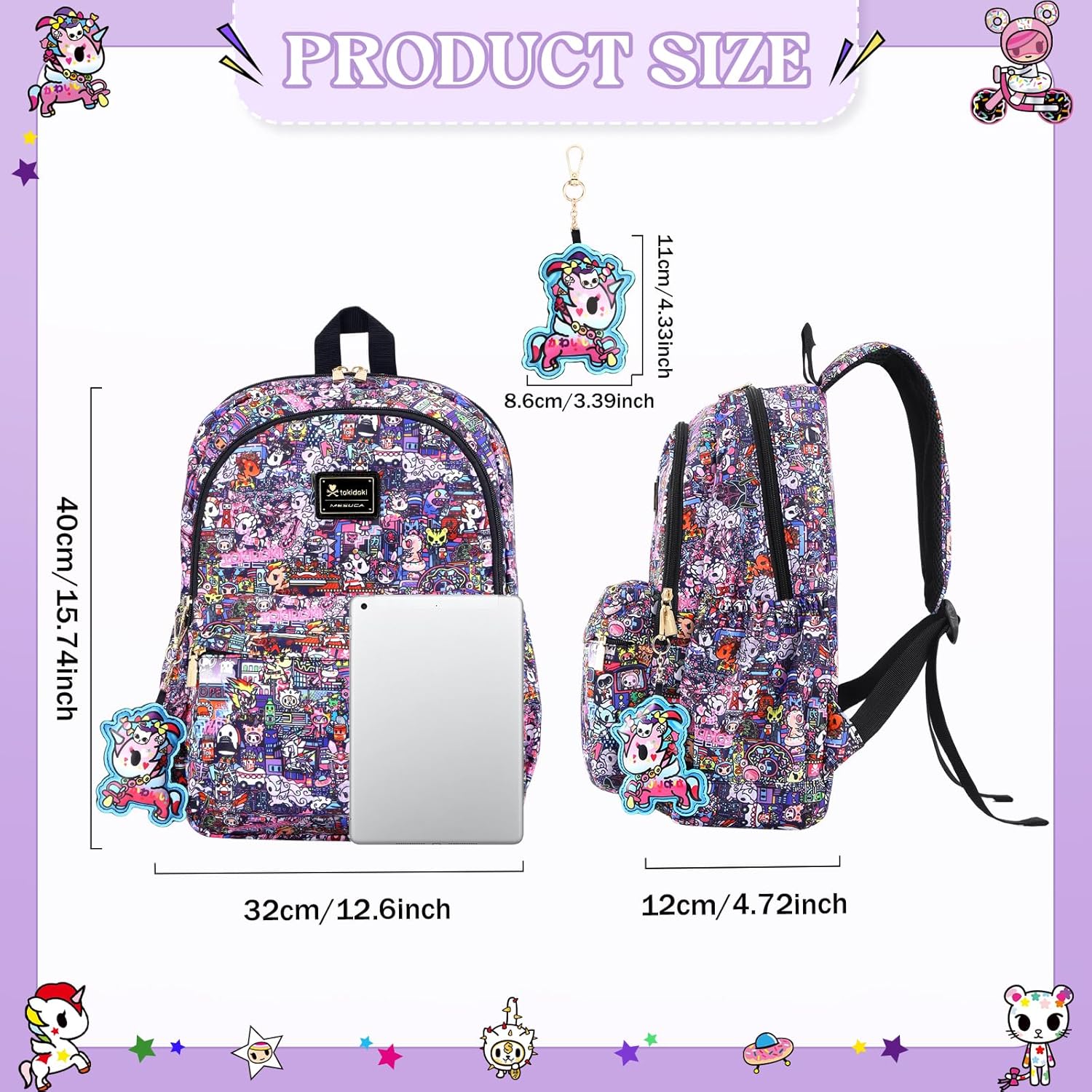 Tokidoki Backpack with Unicorno Keychain Cute Travel Laptop Backpack for Women Casual Bag Lightweight Backpack Daypack Handbag (Backpack-Midnight) - Image 2