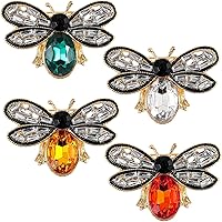 4PCS Rhinestone Bee Brooch Pins Set - Vintage Crystal Honey Bee Lapel Pins for Women Men, Stylish Insect Accessories (White, Yellow, Red, Green)