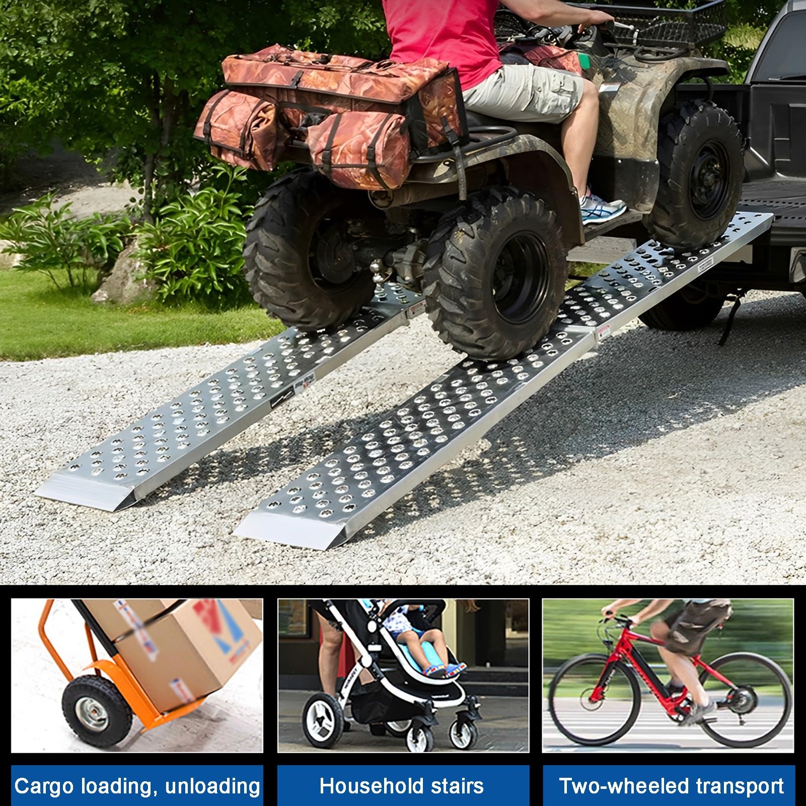 Aluminium Rampes, 440 Livres Capacité, Pliable Moto Rampe, Universel Chargement Rampe Pour Moto Tracteur VTT Camions Tondeuse À Gazon(4pcs)