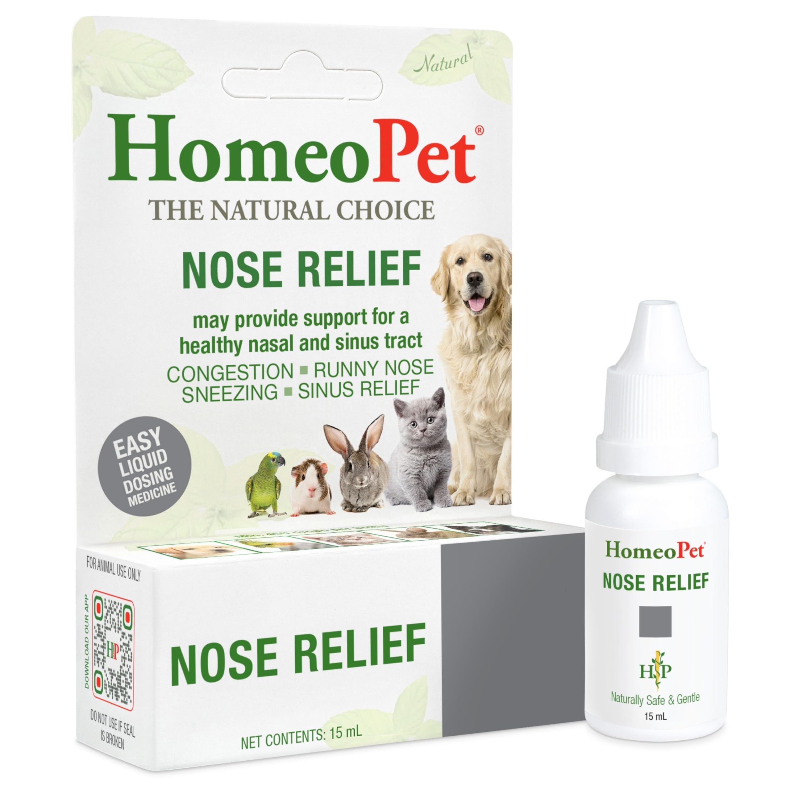 HomeoPet Nose Relief, Safe and Natural Sinus Supplement for Cats, Dogs, and Other Small Animals, 15 Milliliters