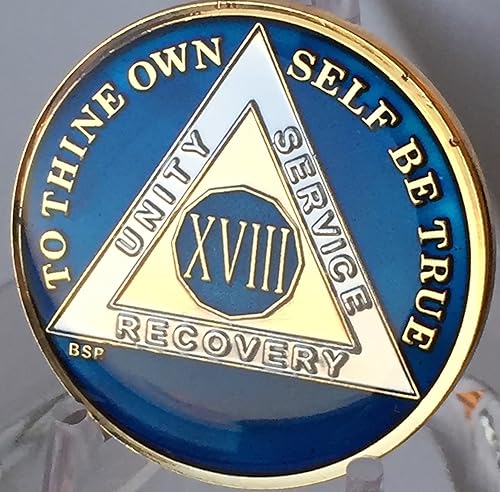 Miniatura 4 de 18 años azul medianoche AA Alcohólicos anónimos Medallón Chip Tri Plate chapado en oro y níquel