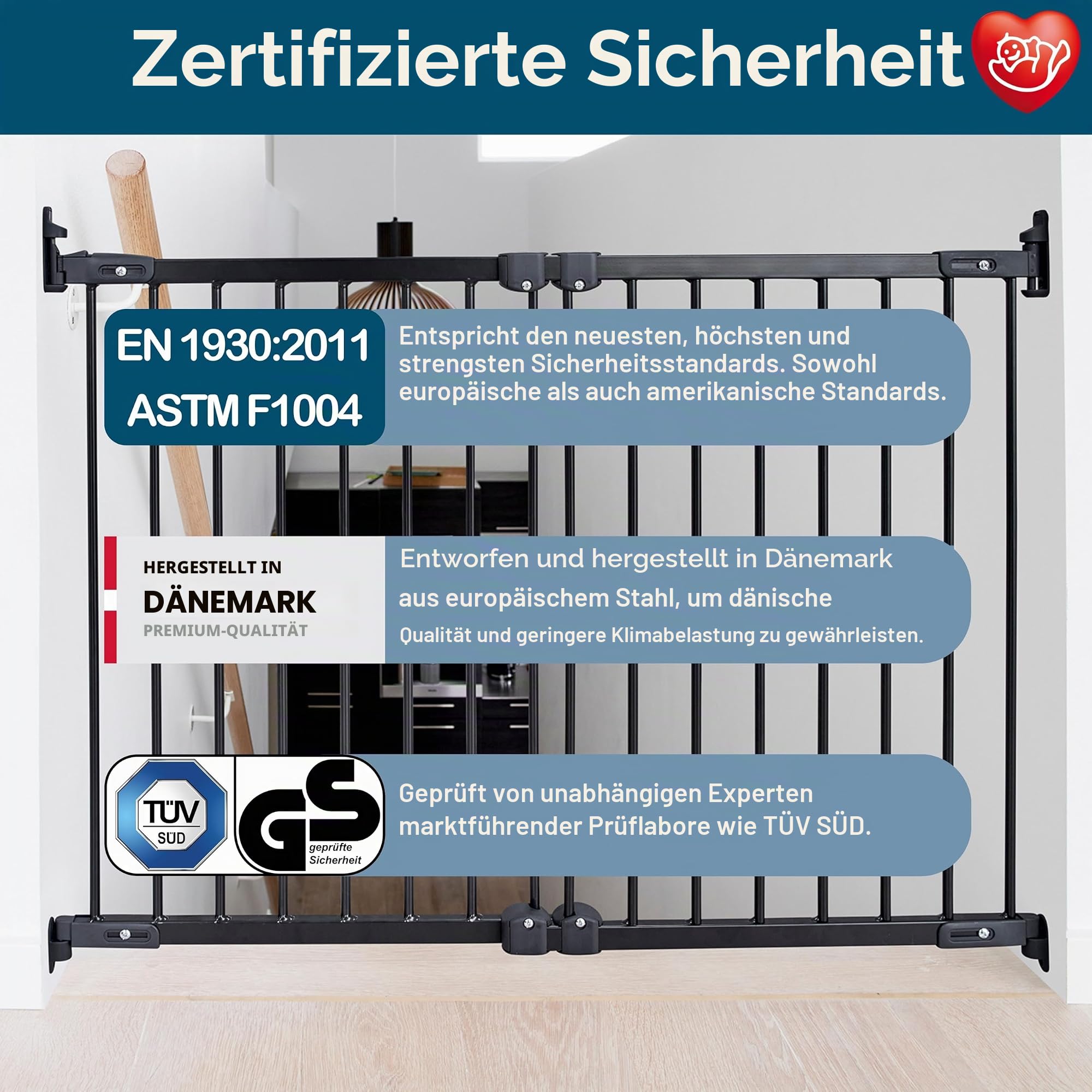 BabyDan FlexiFit, 67-105,5 cm, Verlängerbares und Flexibles Treppenschutzgitter/Babygitter/Sicherheitsgitter, Metall, Schwarz, Hergestellt in Dänemark - (Haustiergitter/Hundegitter)