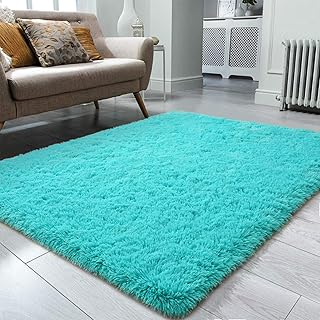 Fluffy Rug, Super Soft Fuzzy Area Rugs for Bedroom Living Room - 3' x 5' Large Plush Furry Shag Rug - Kids Playroom Nursery Classroom Dining Room Decor Floor Carpet, Teal Blue