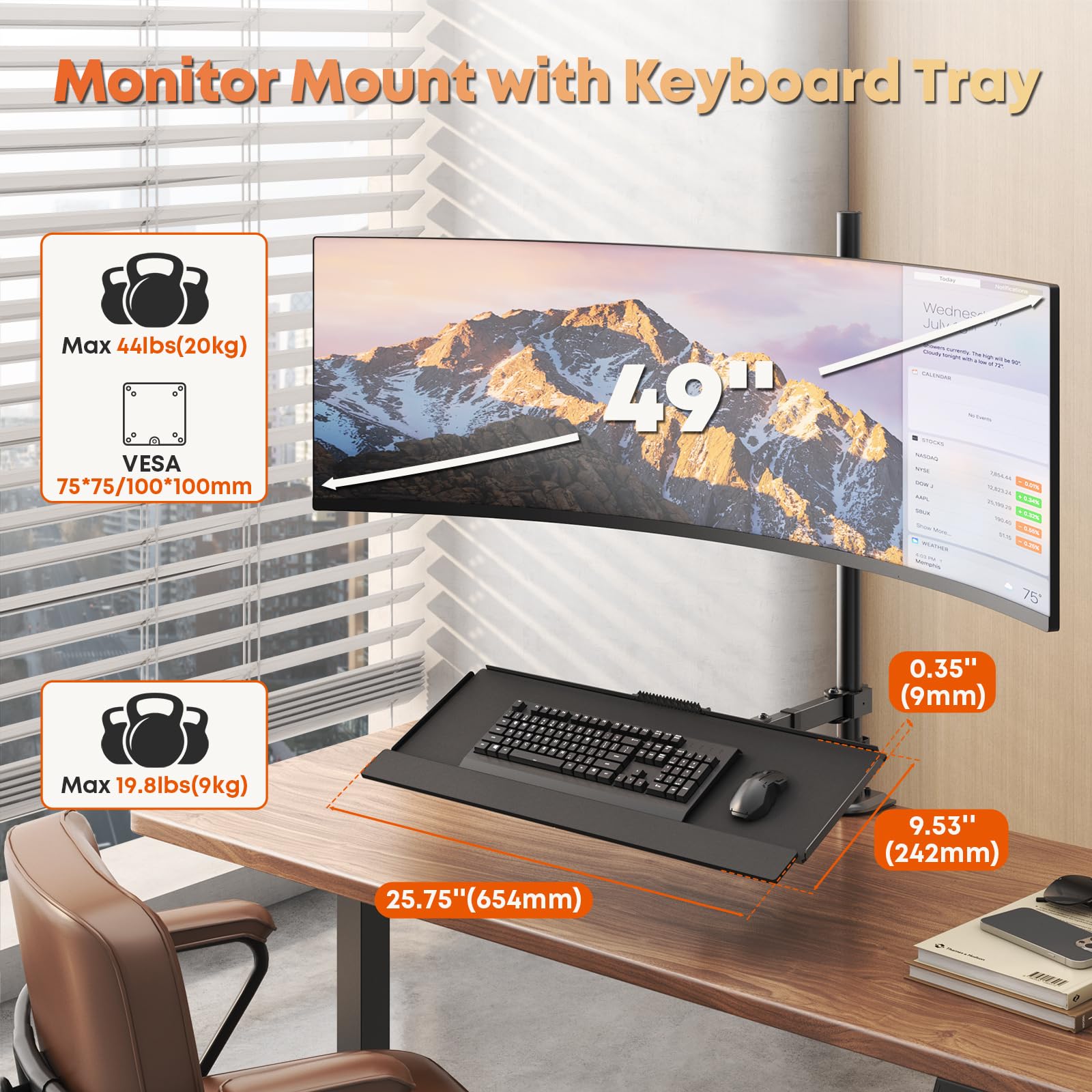 PUTORSEN Supporto Monitor con Ripiano Tastiera per Monitor 49" (fino a 20 kg), Postazione Siedi-Lavora in Piedi & Sollevatore Scrivania, Ripiano Tastiera fino a 9 kg, Ergonomico